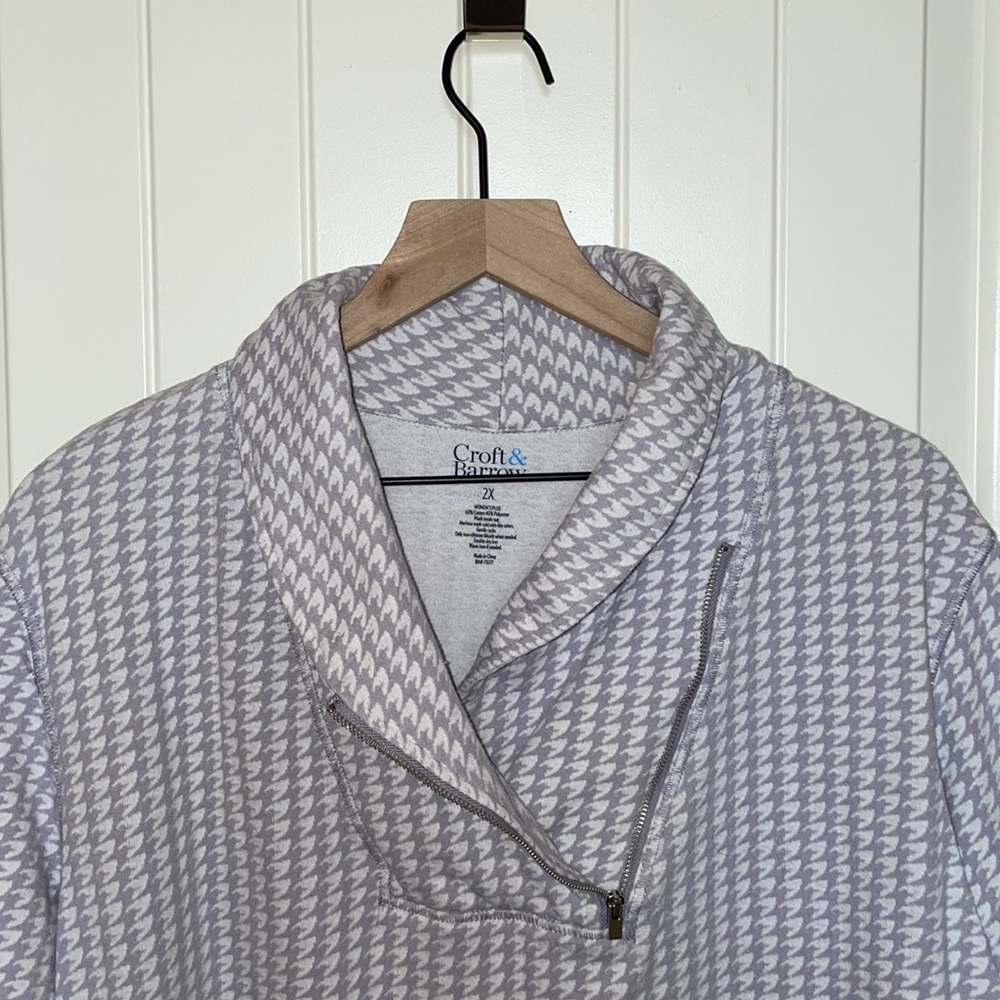 Croft & Barrow® Shawl Collar 1/4-Zip Jacquard Sweatshirt- Hounds tooth pattern - Picture 4 of 9